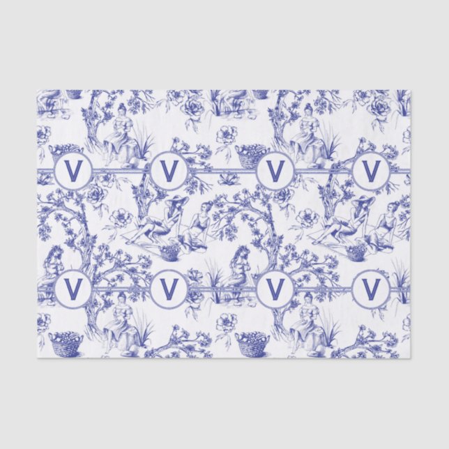 Papel De Seda Azul y Blanco Toile (Anverso)