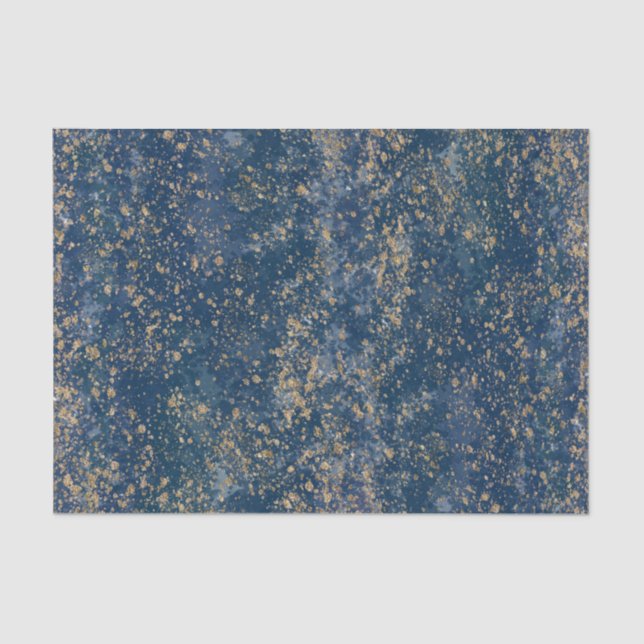 Papel De Seda Azul y Dorado Brillo Moderno Salpicado (Anverso)