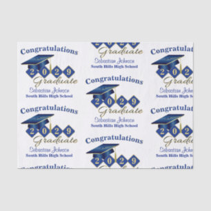 Papel De Seda Azul y oro de graduación personalizado