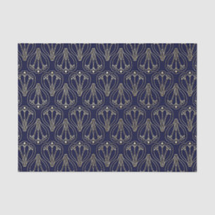 Papel De Seda Azul y oro de la marina de arte nouveau