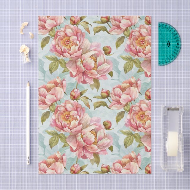 Papel De Seda Azul y rosa floral shabby chic (Artesanía)