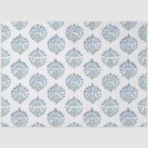 Azul y verde floral a mano, marfil