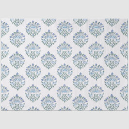 Papel De Seda Azul y verde floral a mano, marfil