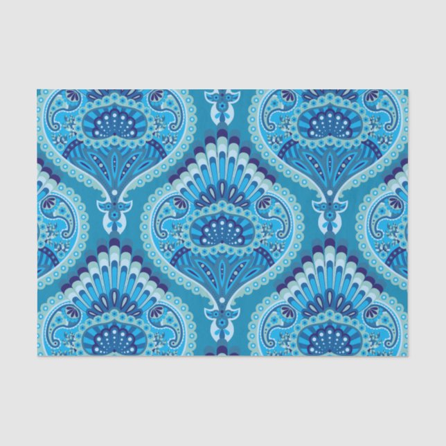 Papel De Seda Azulado - Paisley Plumoso (Anverso)