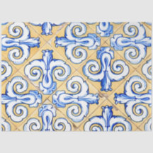 Azulejo azul, amarillo y blanco