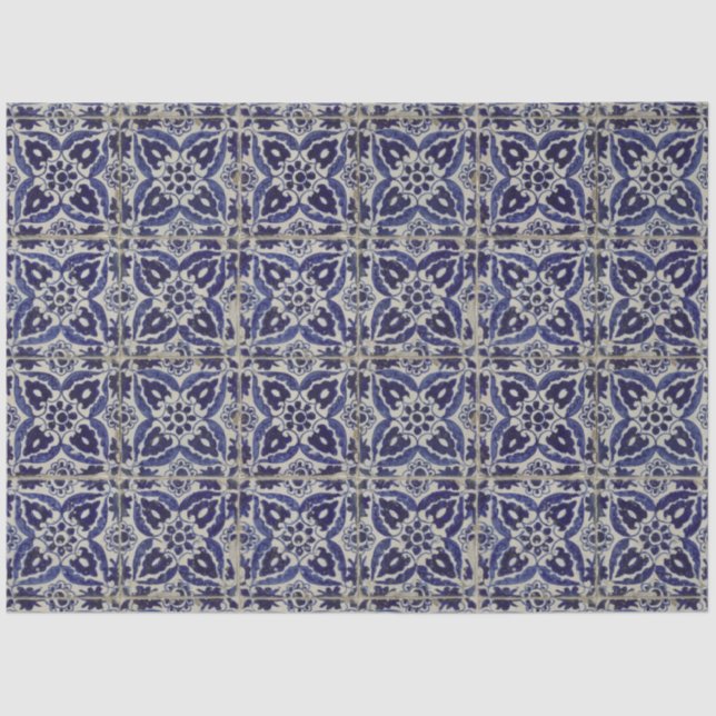 Papel De Seda Azulejo azul azul blanco geométrico ruso italiano (Anverso)