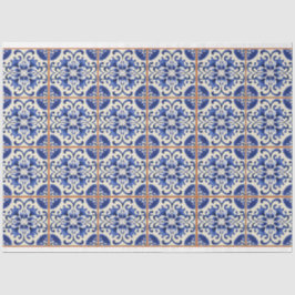 Papel De Seda azulejo azul con gruta naranja