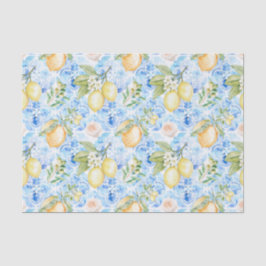Papel De Seda Azulejo Azul Mediterráneo Limón Amarillo Acuarela