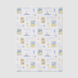 Papel De Seda Azulejo Azul Mediterráneo Limón Amarillo Costero