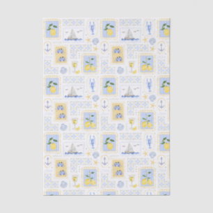 Papel De Seda Azulejo Azul Mediterráneo Limón Amarillo Costero