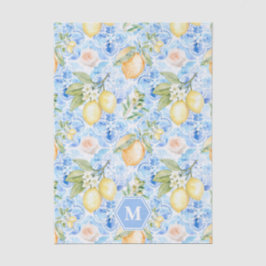 Papel De Seda Azulejo Azul Mediterráneo Limoncello Monograma Nom