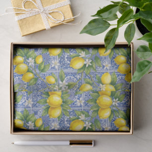 Papel De Seda Azulejo de Acuarela de Campo Francés Azul Limón