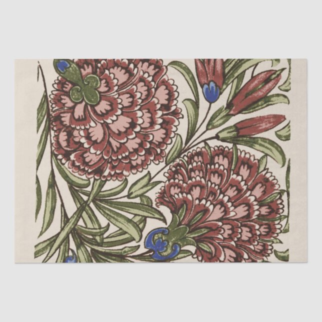 Papel De Seda Azulejo de Flor de Clavel Antiguo Rústico Arte De  (Anverso)