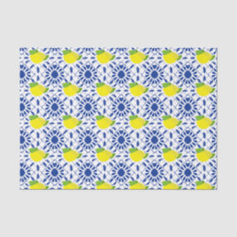Papel De Seda Azulejo de limón geométrico azul