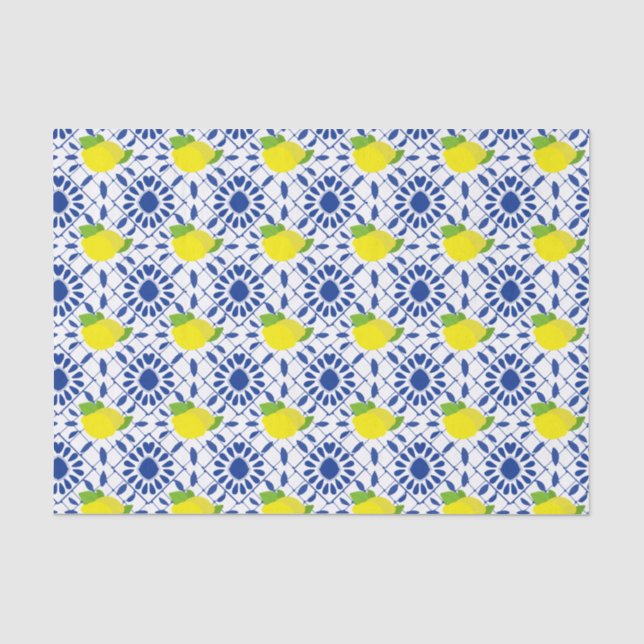 Papel De Seda Azulejo de limón geométrico azul (Anverso)