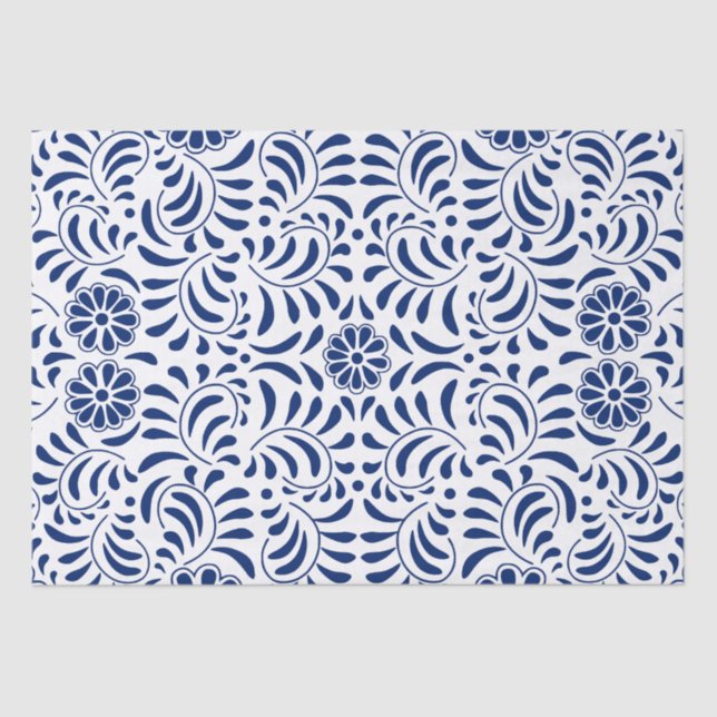 Papel De Seda Azulejo de Talavera Azul Estilo Español Fiesta (Anverso)