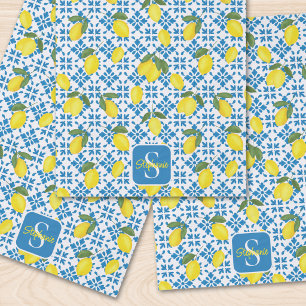 Papel De Seda Azulejo Francés País Limón Patrón Monograma 