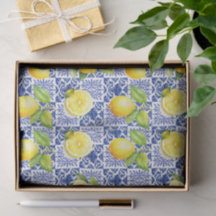 Azulejo Limón Azul Blanco Patrón Mediterráneo Cítr