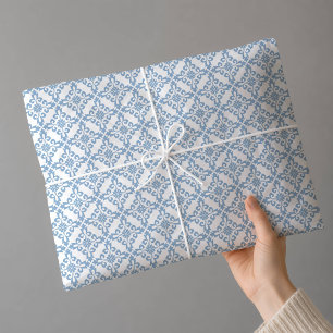 Papel De Seda Azulejo mediterráneo azul damasco elegante