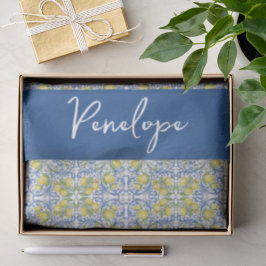 Papel De Seda Azulejo Mediterráneo Azul Limón Amalfi Italiano