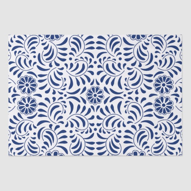 Papel De Seda Azulejo Talavera Azul Estilo Español Fiesta (Anverso)