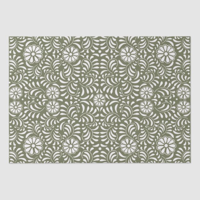 Papel De Seda Azulejo Talavera Verde Estilo Español Fiesta (Anverso)