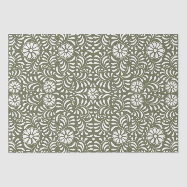 Papel De Seda Azulejo Verde de Talavera Estilo Español Fiesta (Anverso)