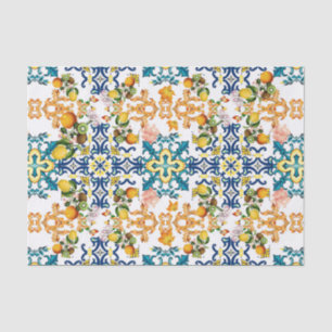 Papel De Seda Azulejos Azules Patrón Mediterráneo