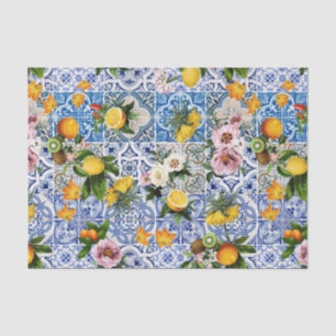 Papel De Seda Azulejos Azules Patrón Mediterráneo