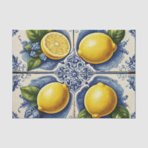 Papel De Seda Azulejos de Azulejos Lemons Azul vintage