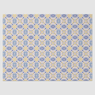 Papel De Seda Azulejos Mediterráneos Amarillos Blancos y Azules