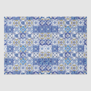Papel De Seda Azulejos Mosaico Mediterráneos Amarillo Azul Blanc