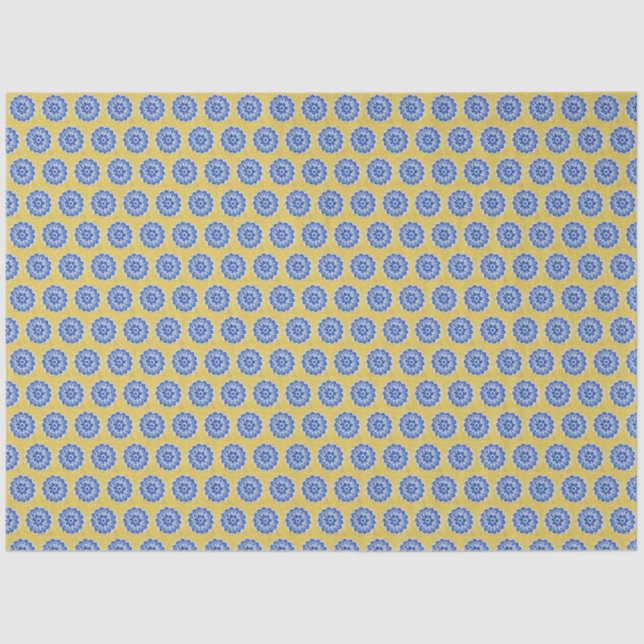 Papel De Seda Azulejos portugueses azules amarillos florales vin (Anverso)