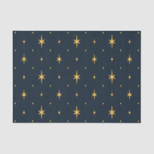 Papel De Seda Azules marinos con las estrellas metálicas del oro (Anverso)