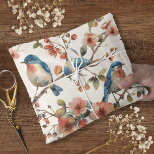 Papel De Seda Azulito Acuarela Antigua Floral