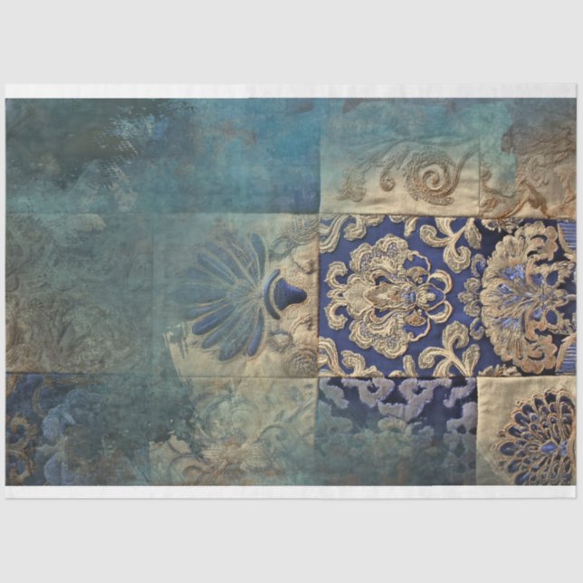 Papel De Seda Azure Allure Patchwork Elegance, Mezclas azules (Anverso)