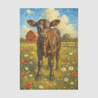 Papel De Seda Baby Cow in Pasture Farmhouse Decoupage Paper 