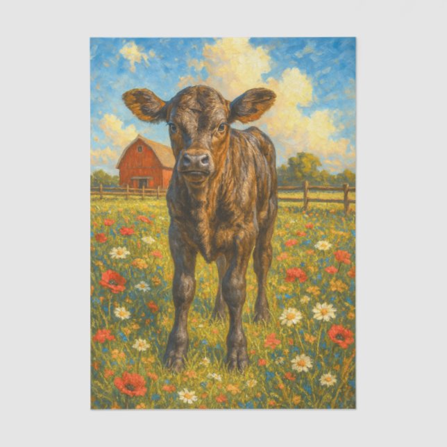 Papel De Seda Baby Cow in Pasture Farmhouse Decoupage Paper  (Anverso)