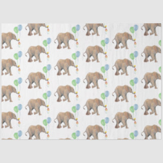 Papel De Seda Baby Elephant green & blue balloon Tissue Paper.
