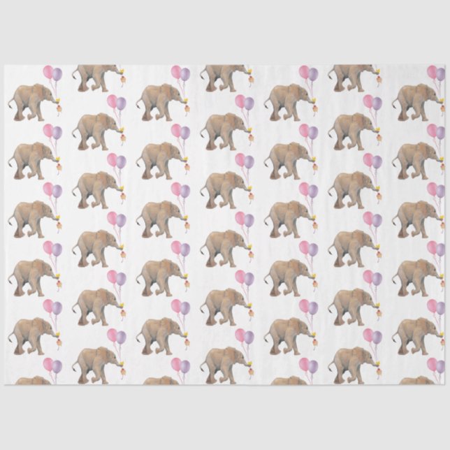 Papel De Seda Baby Elephant pink & violet balloon Tissue Paper (Anverso)