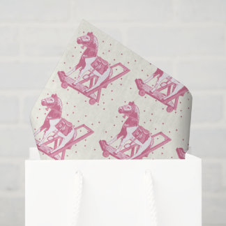 Papel De Seda Baby Girl Vintage Pink Hobby Horse Pattern