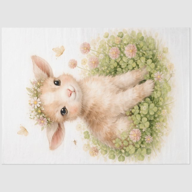 Papel De Seda Baby Lamb with Flower Crown Spring Decoupage  (Anverso)