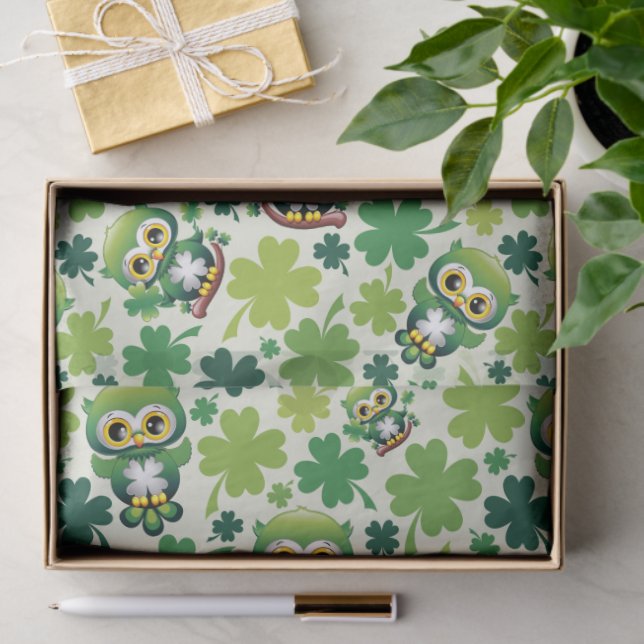 Papel De Seda Baby Owl Cute St Patrick Cartoon (Regalo )