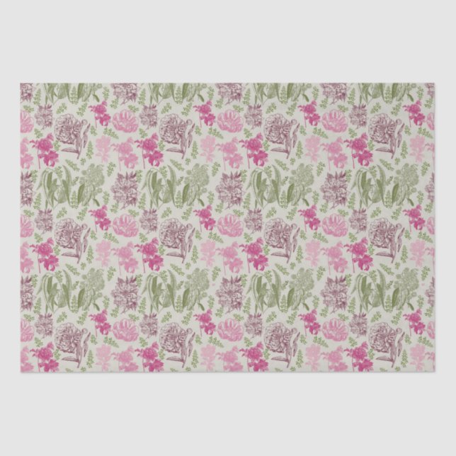 Papel De Seda Baby Shower Chica de Eucalyptus Peony Botánico (Anverso)