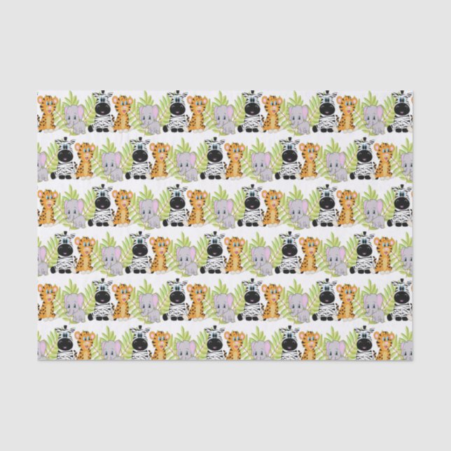 Papel De Seda Baby Shower Cute Safari Jungle Animales (Anverso)