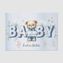 Papel De Seda Baby Shower Cute Teddy Bear Floral Azul Bella