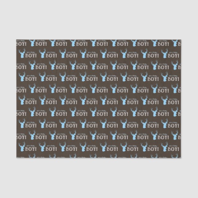 Papel De Seda Baby Shower Rustic Wood Blue Deer Boy (Anverso)