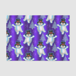 Papel De Seda Bailando muñecos de nieve sobre Navidades azules