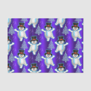 Papel De Seda Bailando muñecos de nieve sobre Navidades azules