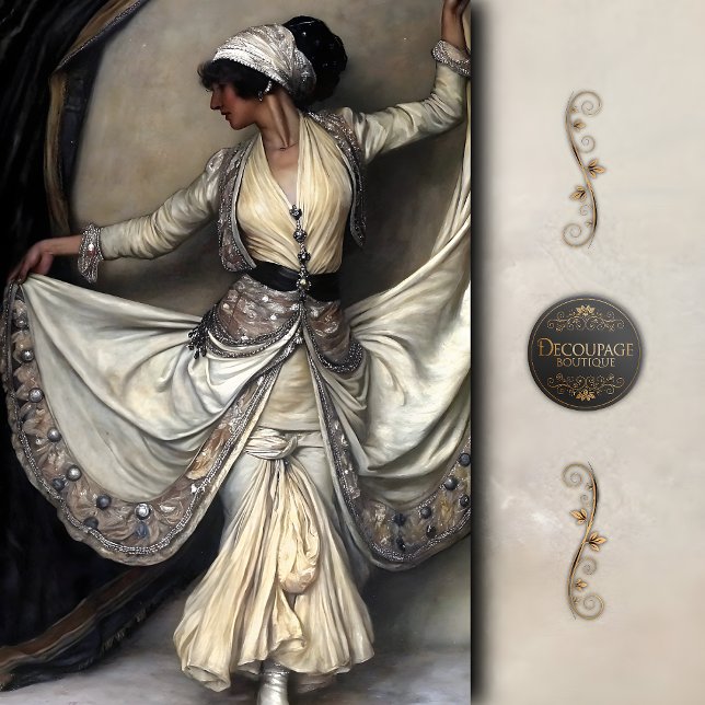 Papel De Seda Bailarina con Sash de marfil Decoupage con joyas (Ivory Robed Dancer with Jeweled Sash Decoupage Tissue Paper)